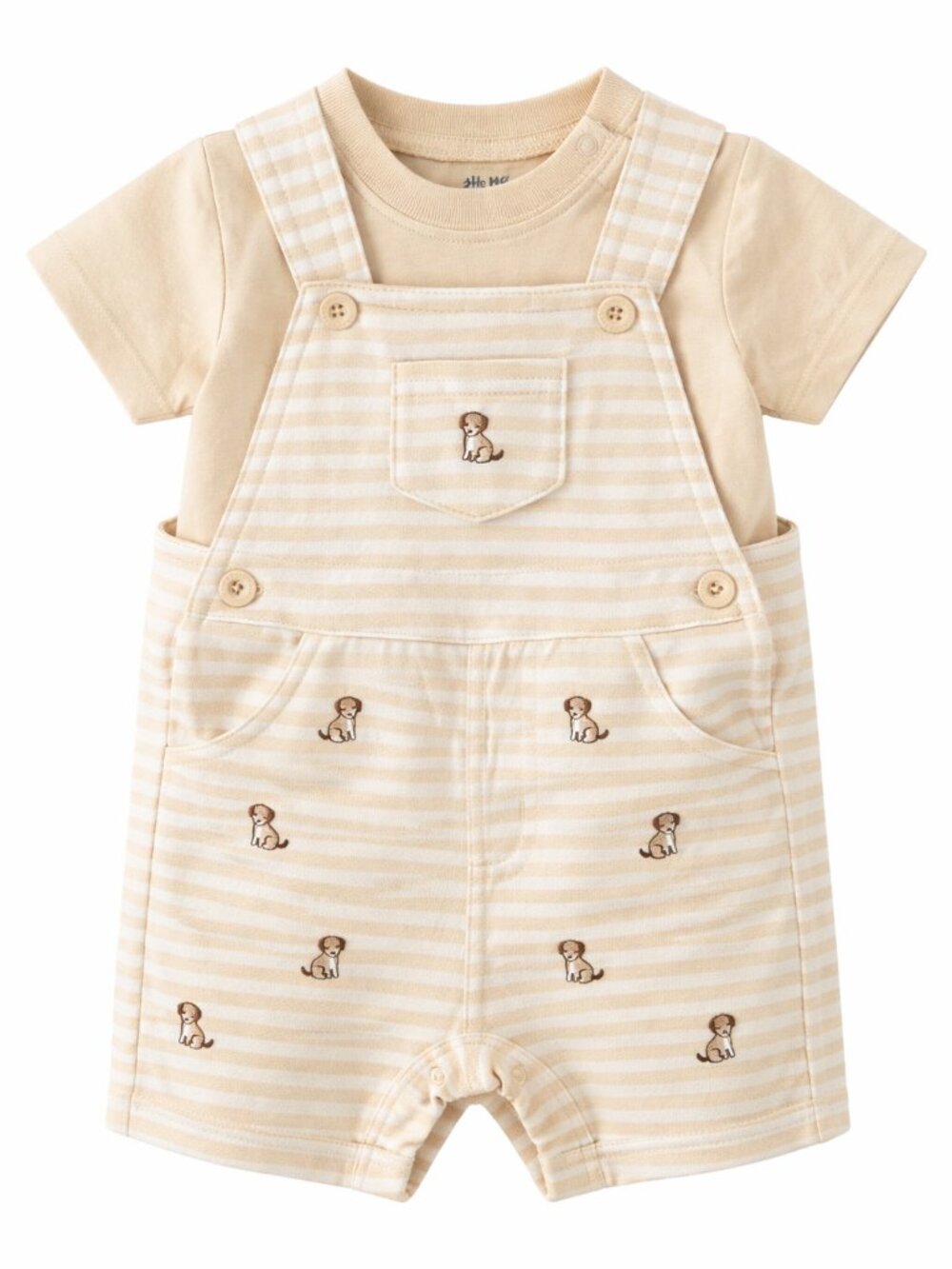 NWT Little Me Baby Boy 2 Piece Romper Set Neutral Puppy Print Shortall Outfit